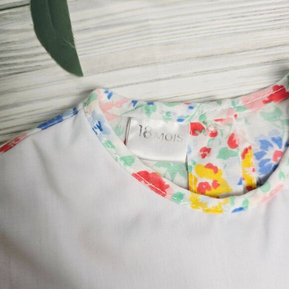 Dress Girls 18 Month White Floral Print Short Sleeve Bib Collar - Picture 3 of 5